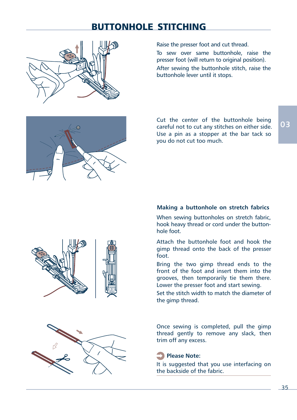 Buttonhole stitching | Euro-Pro INTELLI SEW 9136C User Manual | Page 37 / 68