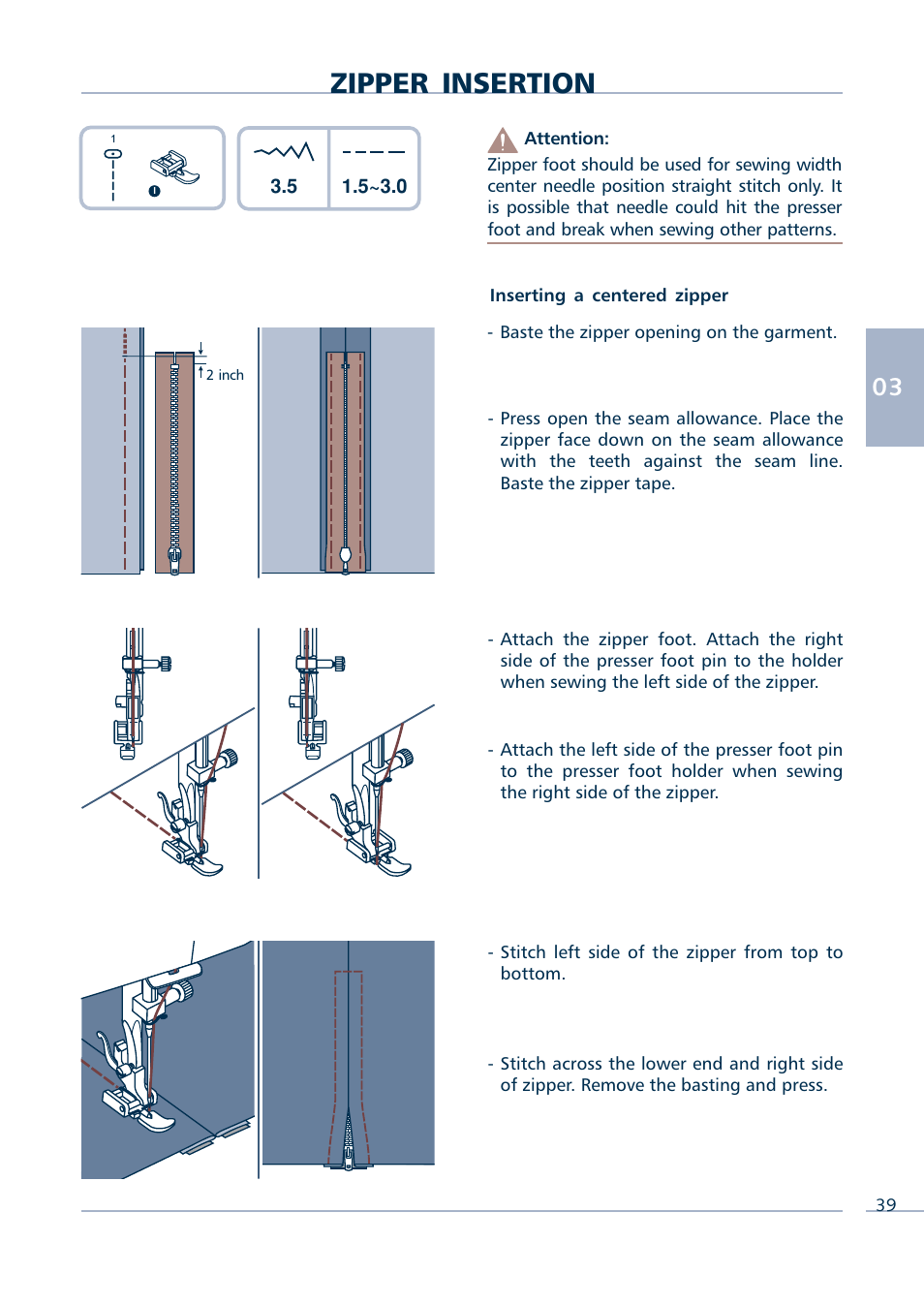 Zipper insertion | Euro-Pro INTELLI SEW 9136C User Manual | Page 41 / 68