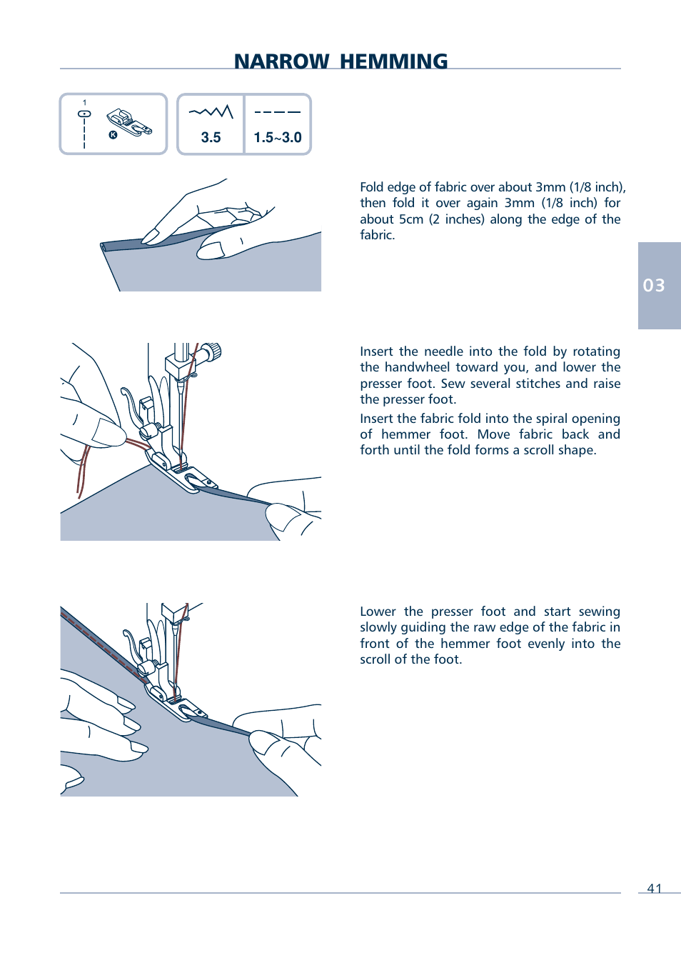 Narrow hemming | Euro-Pro INTELLI SEW 9136C User Manual | Page 43 / 68