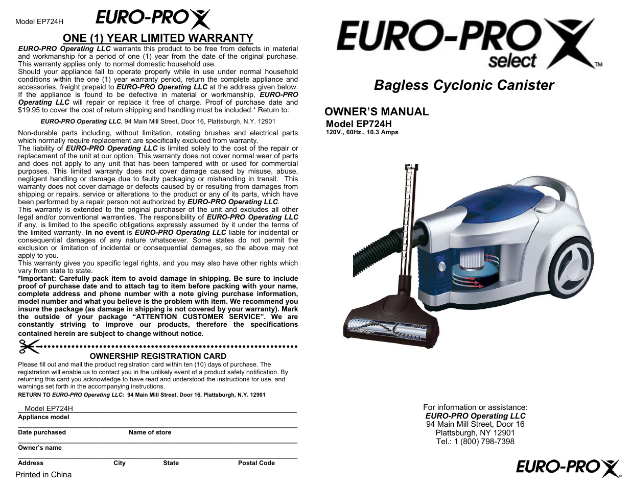 Euro-Pro SELECT EP724H User Manual | 6 pages