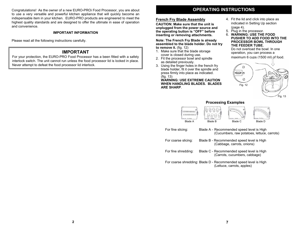 Operating instructions, Important | Euro-Pro EP91 User Manual | Page 4 / 6