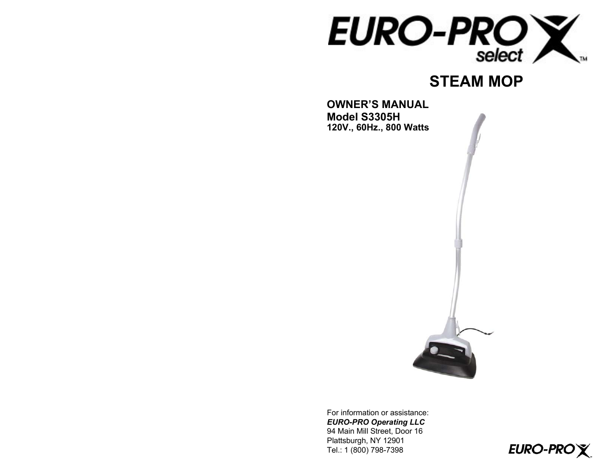 Euro-Pro S3305H User Manual | 6 pages