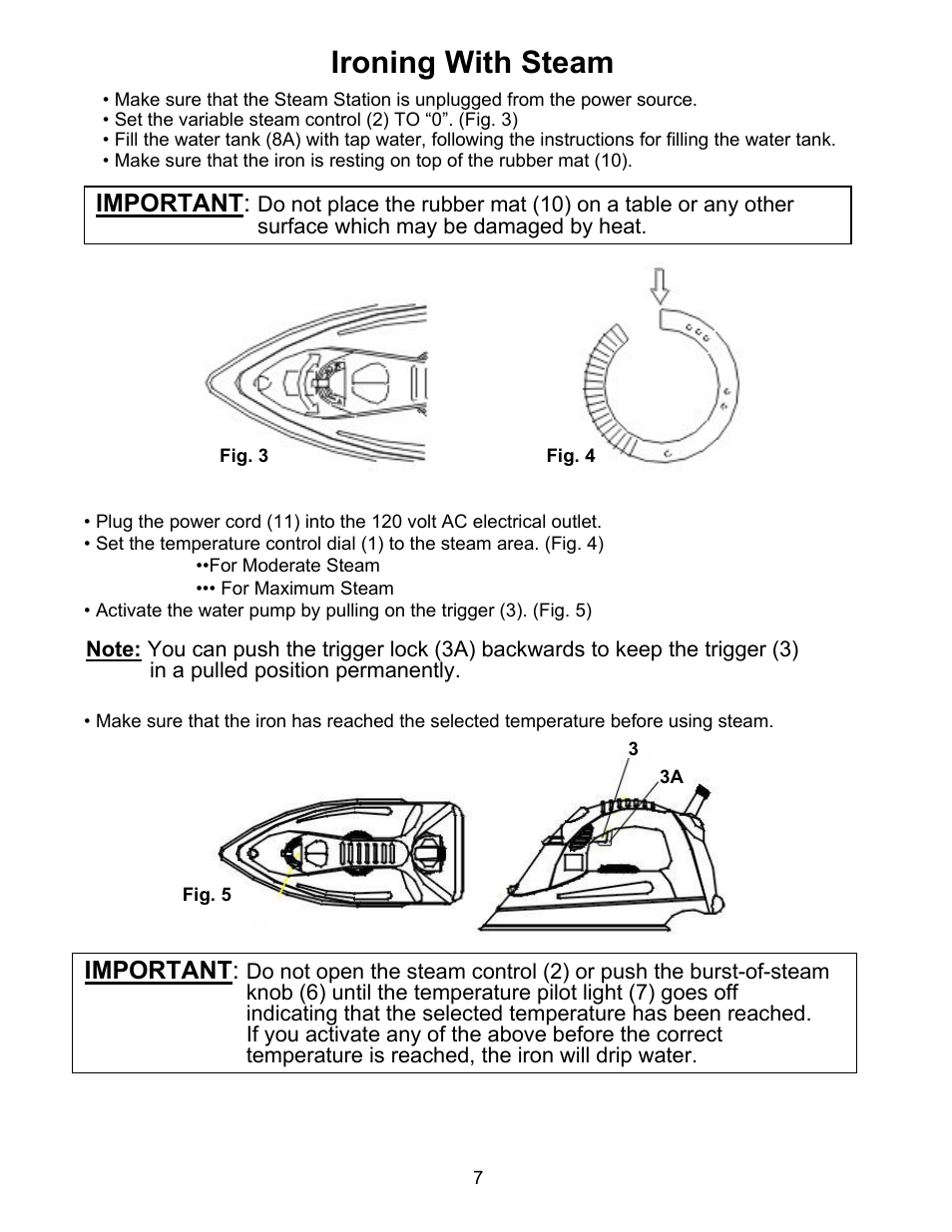 Ironing with steam, Important | Euro-Pro STEAM STATION EP7005 User Manual | Page 10 / 17