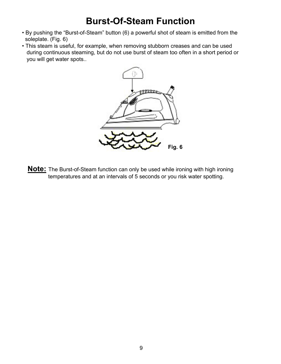 Burst-of-steam function | Euro-Pro STEAM STATION EP7005 User Manual | Page 12 / 17