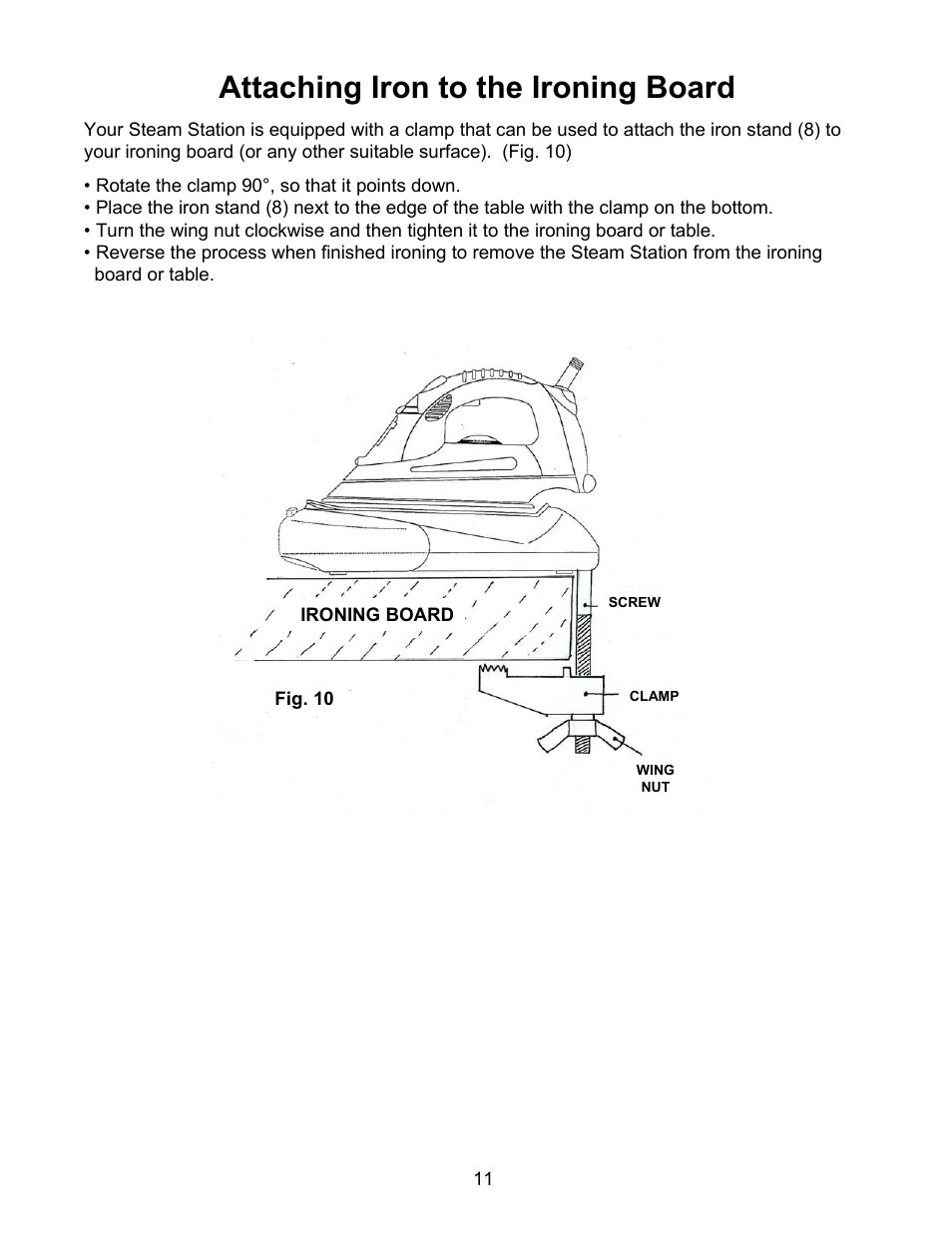 Attaching iron to the ironing board | Euro-Pro STEAM STATION EP7005 User Manual | Page 14 / 17