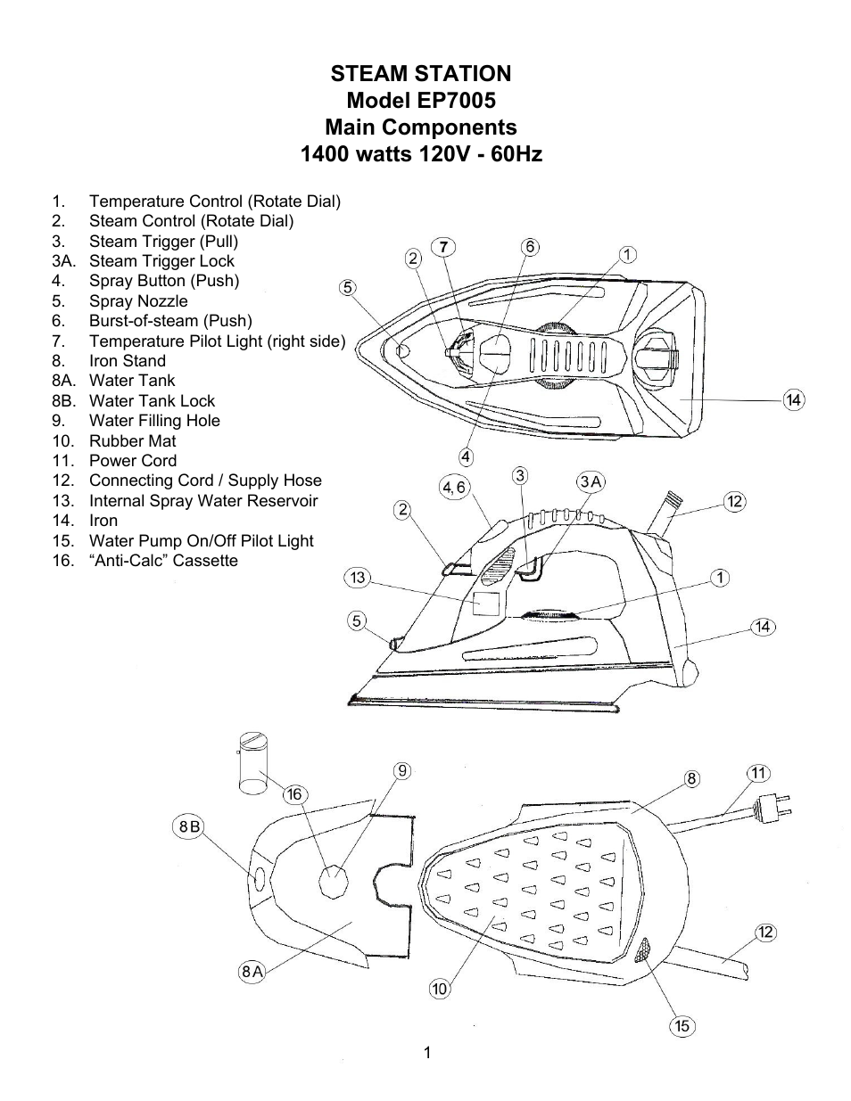 Euro-Pro STEAM STATION EP7005 User Manual | Page 4 / 17