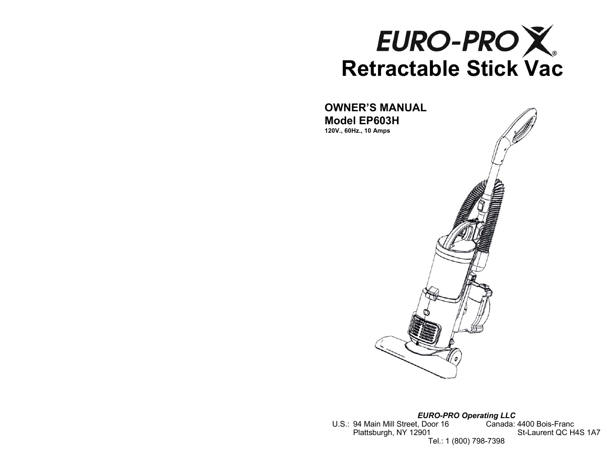 Euro-Pro EP603H User Manual | 6 pages