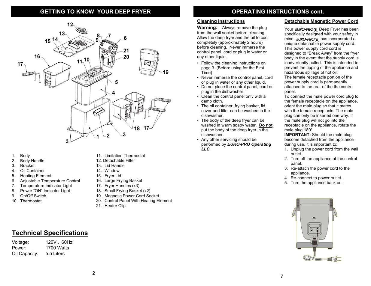 Technical specifications | Euro-Pro K4320 User Manual | Page 4 / 6