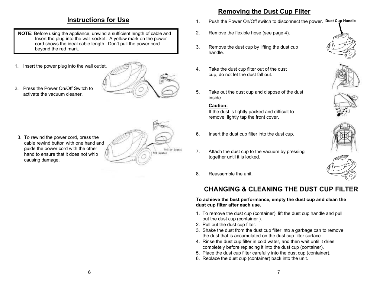 Removing the dust cup filter instructions for use, Changing & cleaning the dust cup filter | Euro-Pro EP720 User Manual | Page 8 / 8