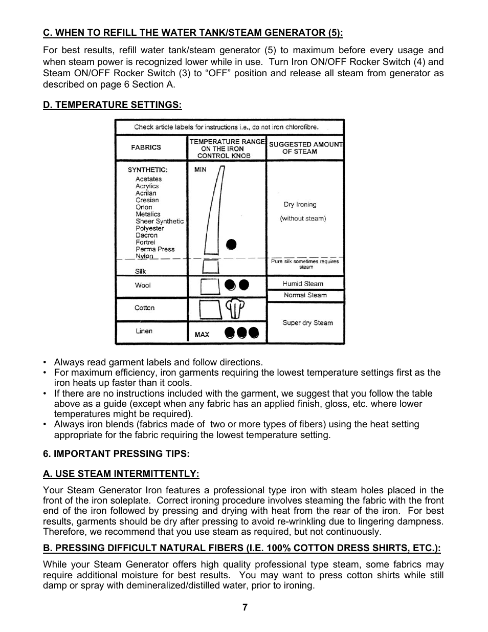 Euro-Pro STEAM GENERATOR IRON EP8001 User Manual | Page 8 / 12