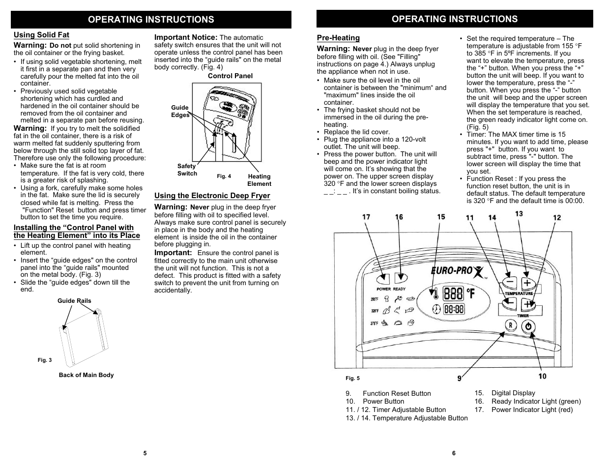 Operating instructions | Euro-Pro 4 LITER ELECTRONIC DEEP FRYER F1068 User Manual | Page 6 / 6