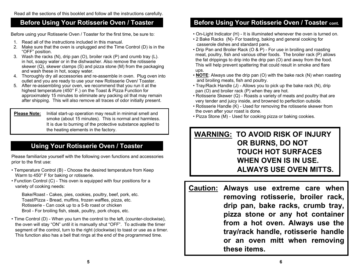 Before using your rotisserie oven / toaster, Using your rotisserie oven / toaster | Euro-Pro ROTISSERIE EP277 User Manual | Page 5 / 8