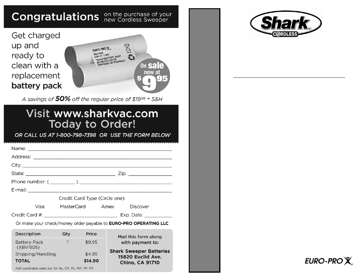Euro-Pro SHARK V1925 User Manual | 8 pages
