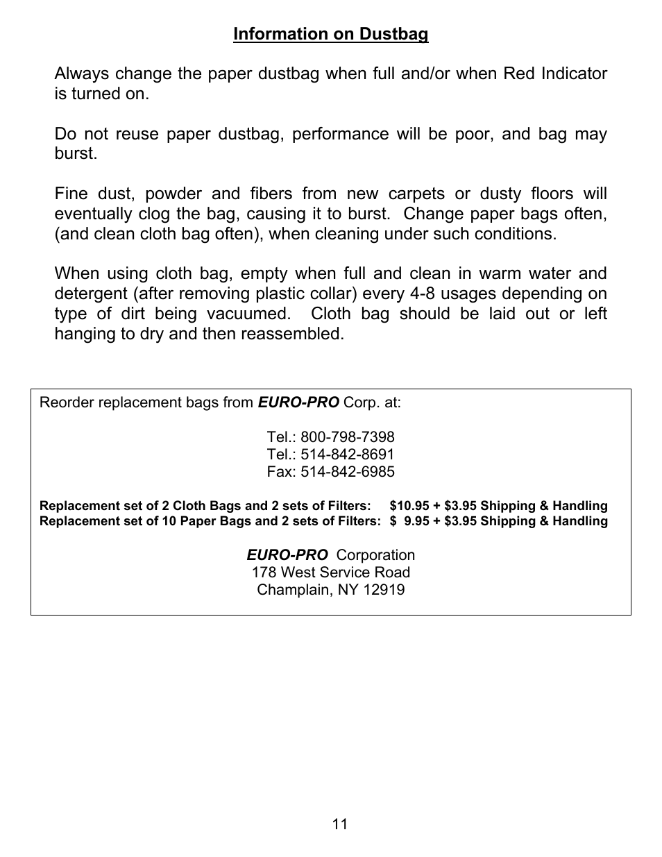 Euro-Pro EP055 User Manual | Page 12 / 13