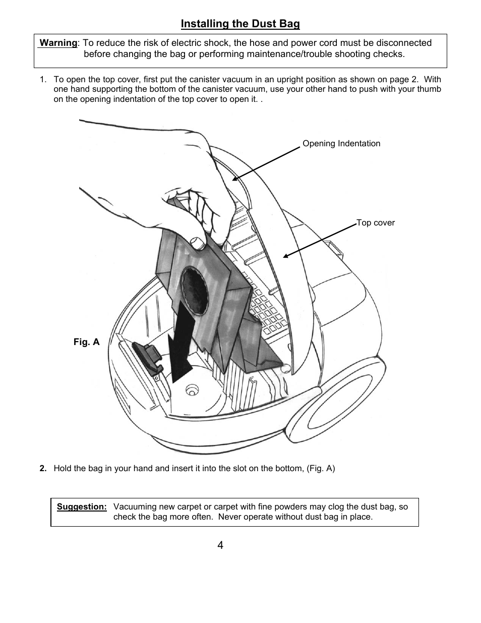 Installing the dust bag | Euro-Pro EP055 User Manual | Page 5 / 13