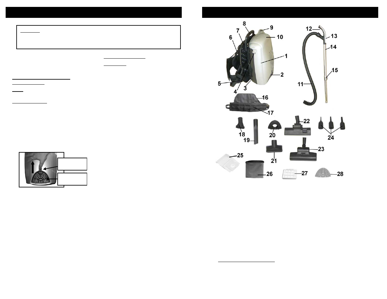 Getting to know your back pack vacuum, Operating instructions | Euro-Pro BPV325H User Manual | Page 5 / 8