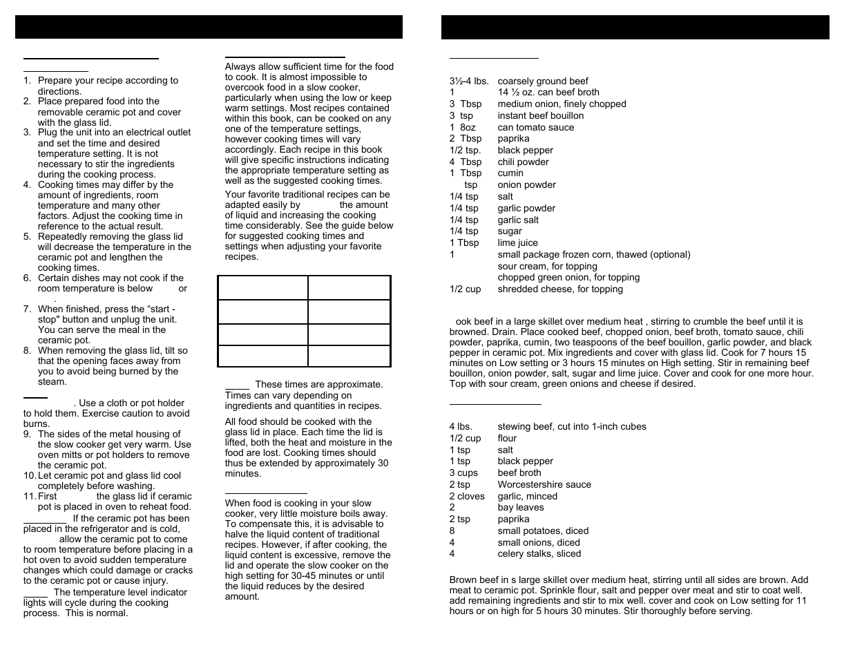 Operating instructions, Cooking recipes | Euro-Pro KC272CF User Manual | Page 6 / 8