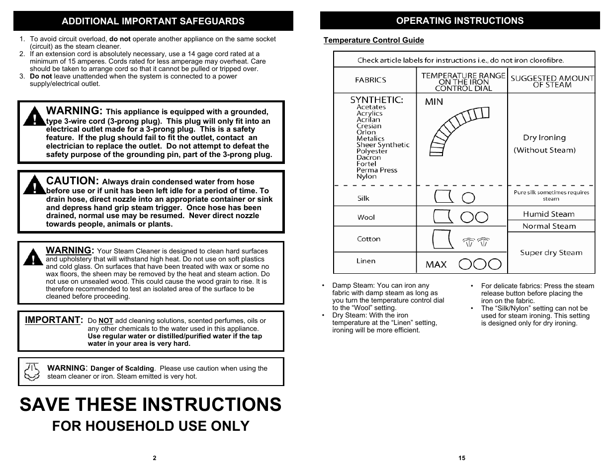 Save these instructions, For household use only, Warning | Caution | Euro-Pro EP924H User Manual | Page 4 / 10