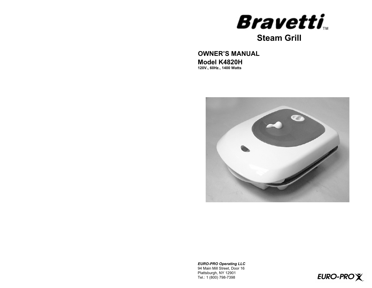 Euro-Pro BRAVETTI K4820H User Manual | 6 pages