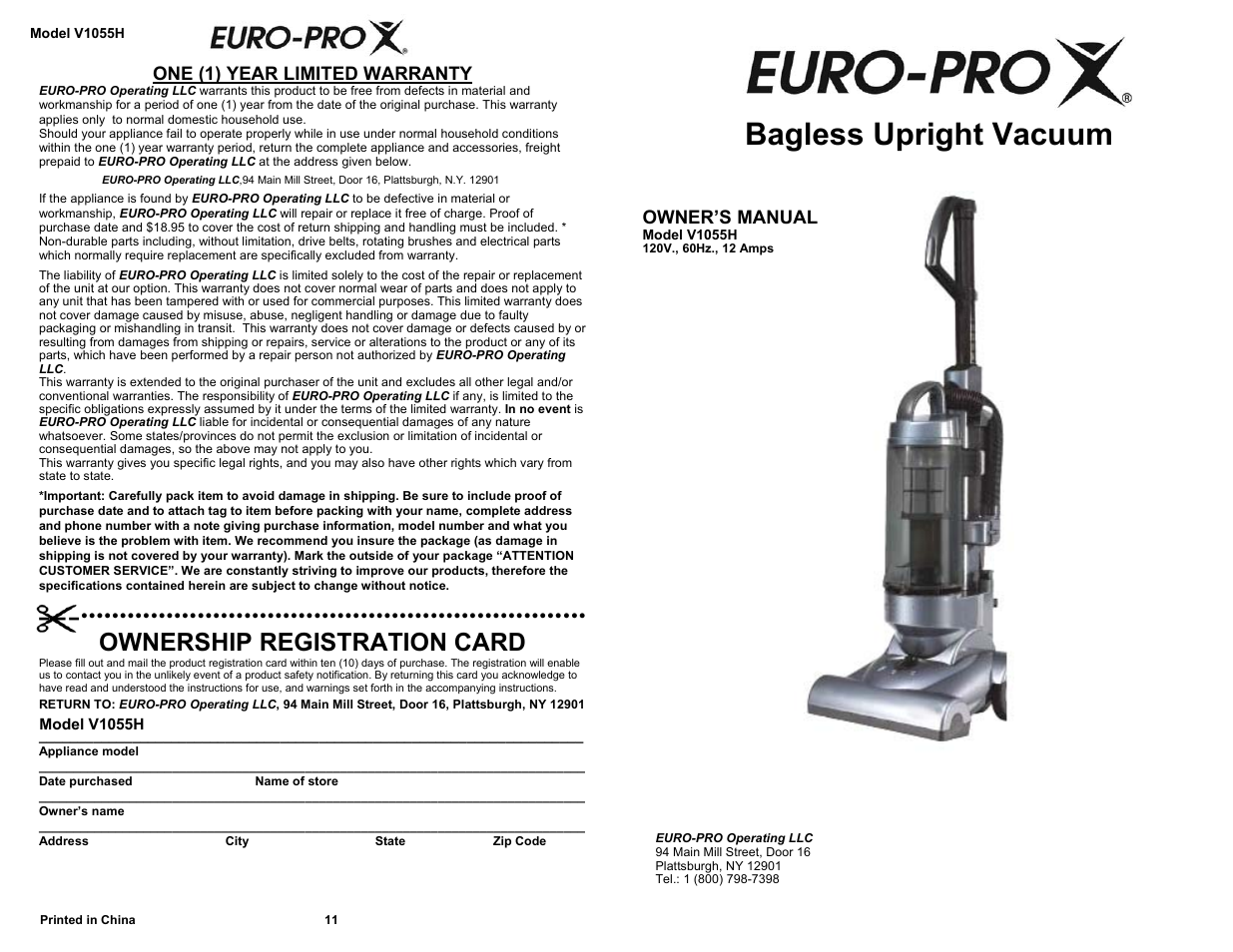 Euro-Pro V1055H User Manual | 6 pages