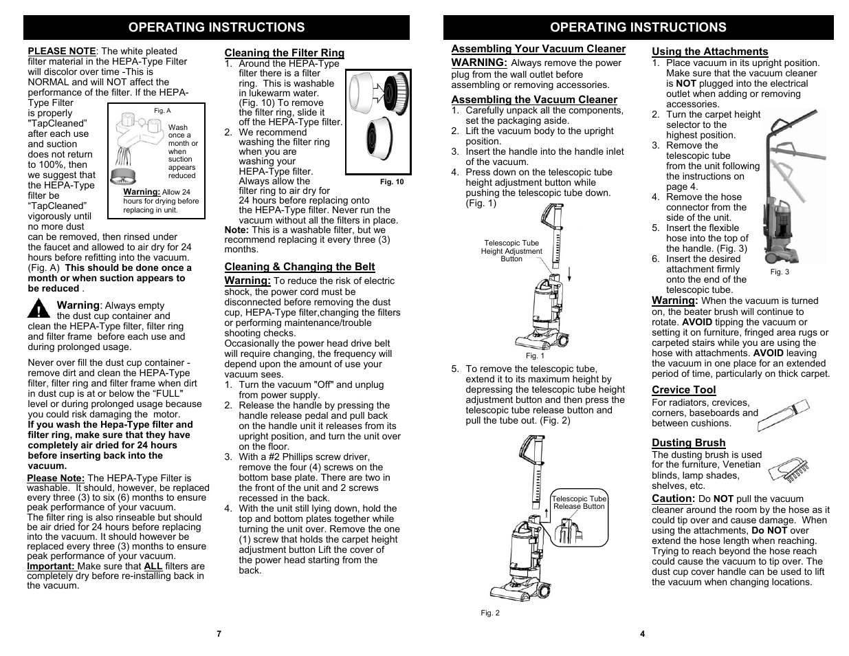 Operating instructions | Euro-Pro V1055H User Manual | Page 5 / 6