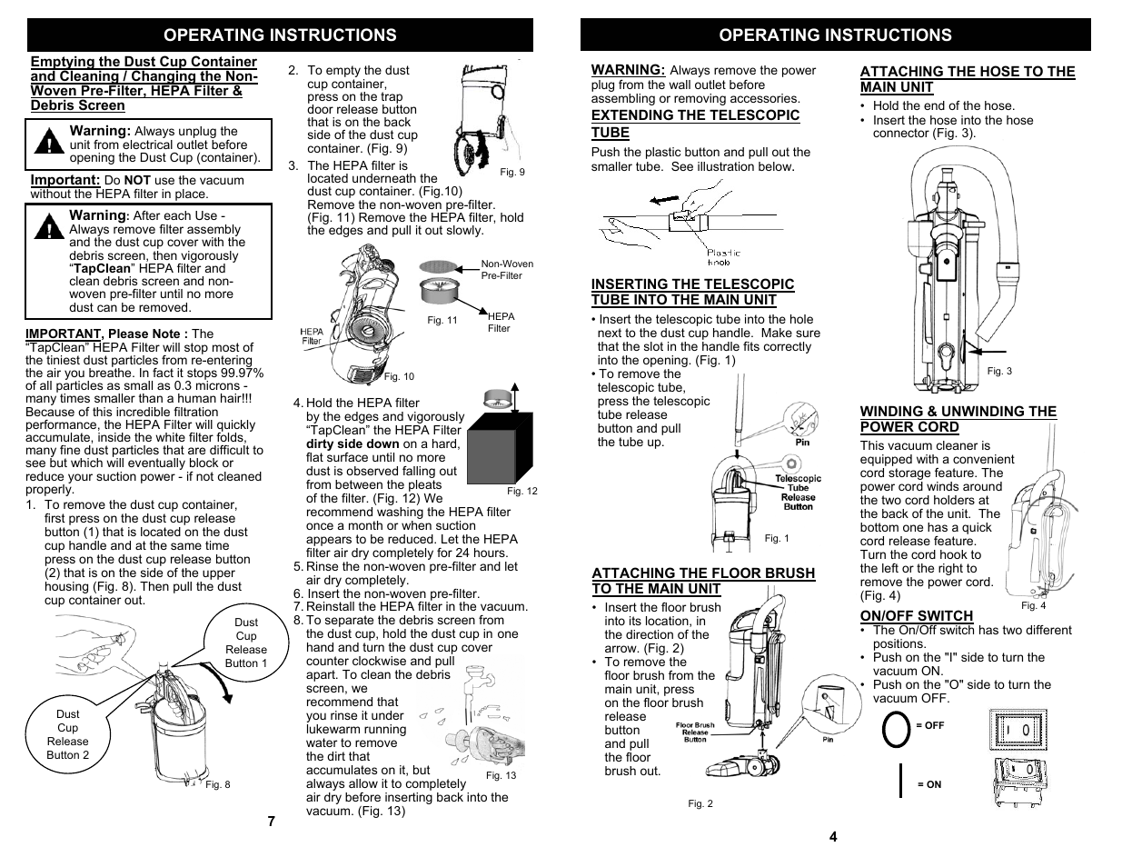 Operating instructions | Euro-Pro SHARK EP602H User Manual | Page 5 / 6