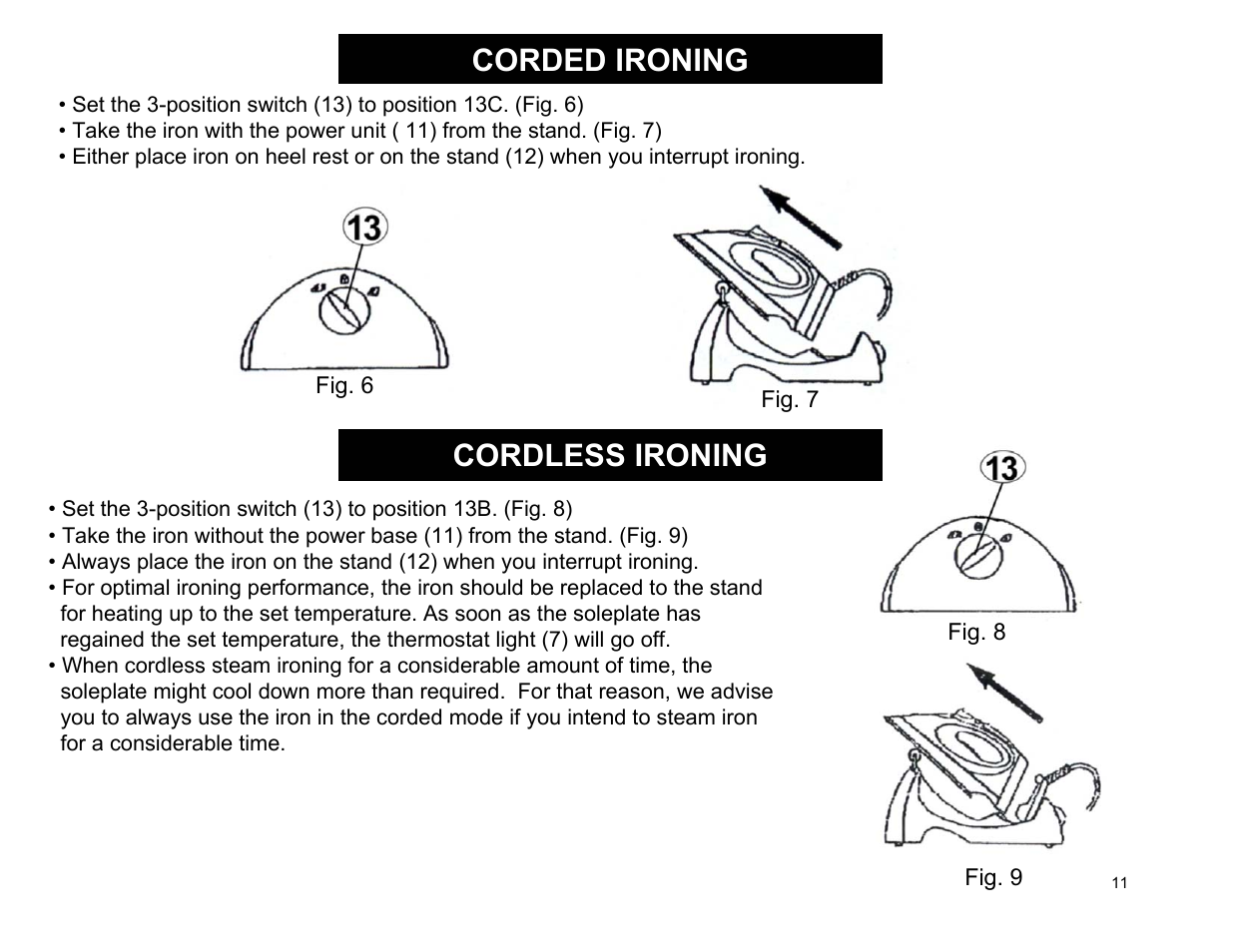 Corded ironing, Cordless ironing | Euro-Pro EP484 User Manual | Page 11 / 19