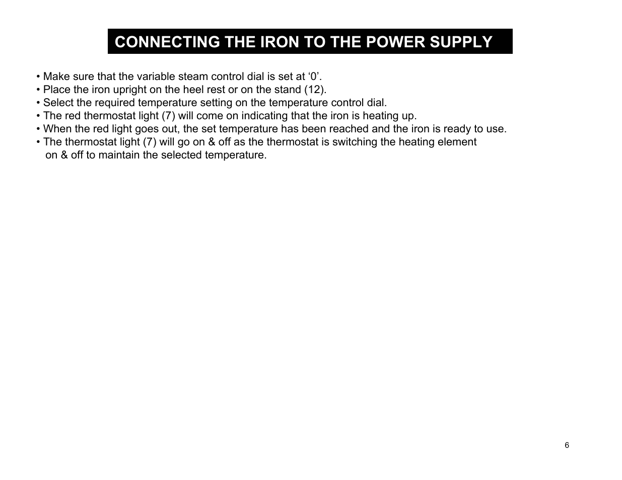 Connecting the iron to the power supply | Euro-Pro EP484 User Manual | Page 6 / 19