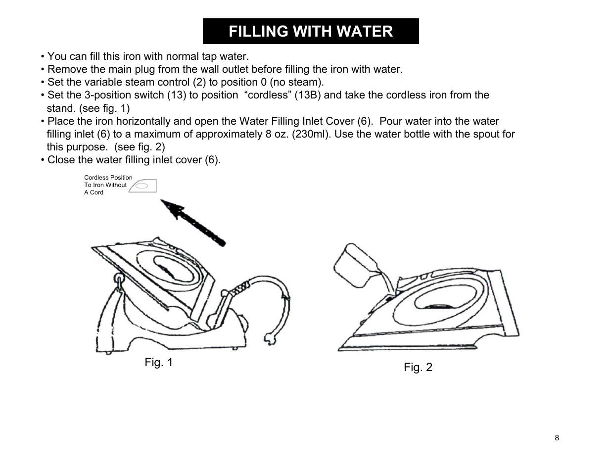 Filling with water | Euro-Pro EP484 User Manual | Page 8 / 19