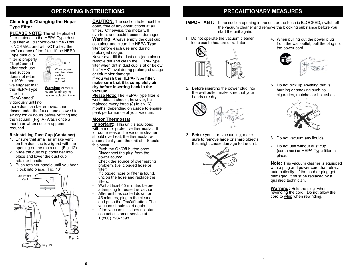 Operating instructions precautionary measures | Euro-Pro EP604H User Manual | Page 5 / 6
