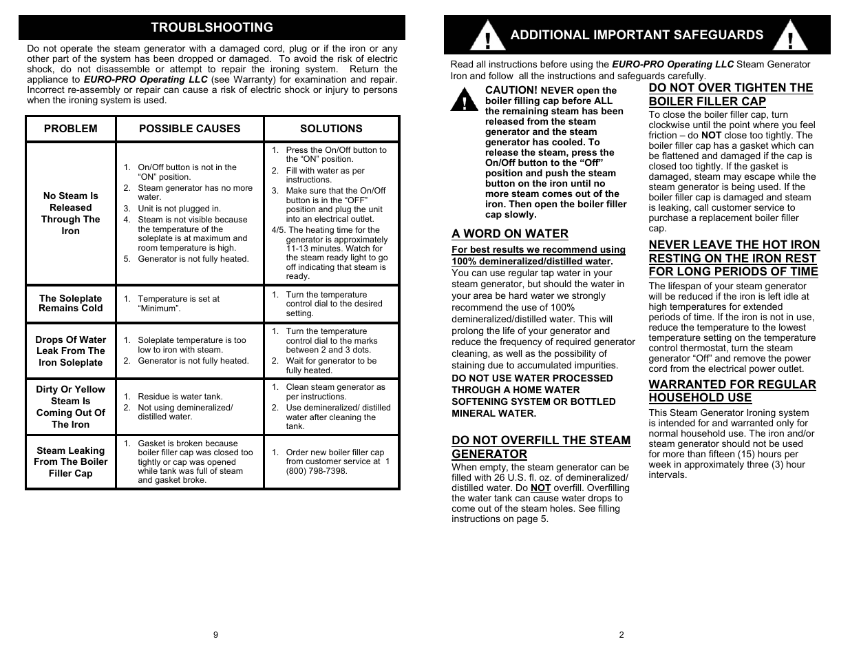 Additional important safeguards, Troublshooting | Euro-Pro G6118H User Manual | Page 3 / 6