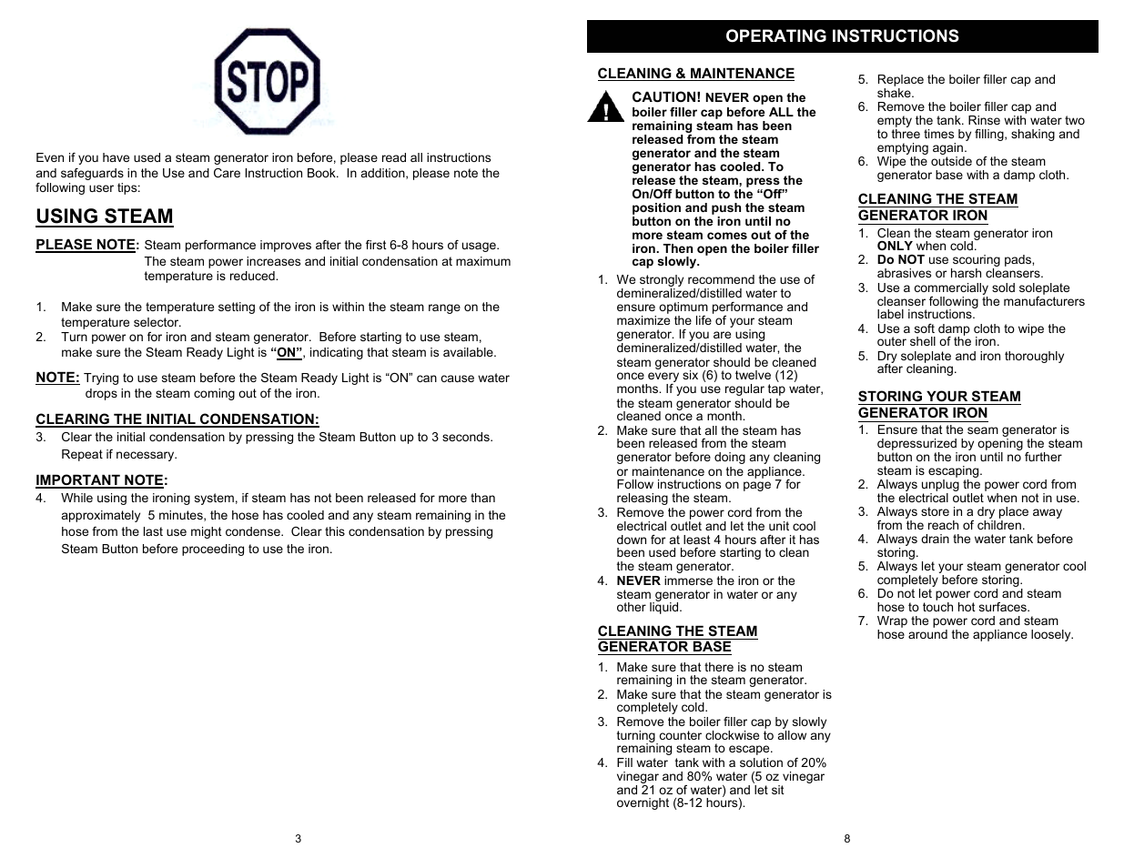Using steam, Operating instructions | Euro-Pro G6118H User Manual | Page 4 / 6