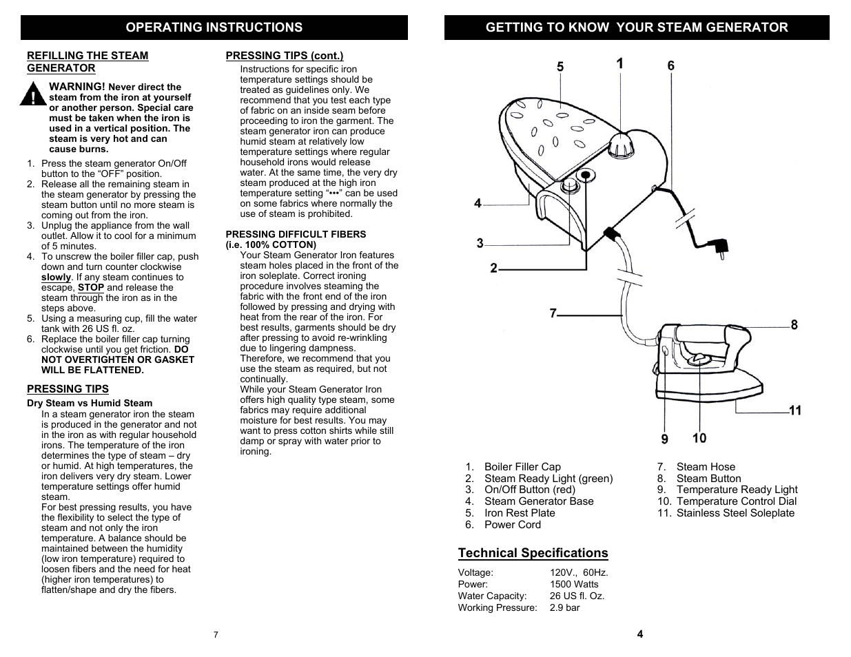 Technical specifications | Euro-Pro G6118H User Manual | Page 5 / 6