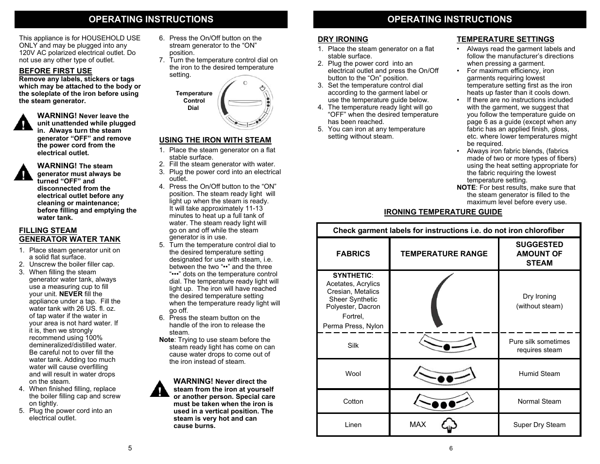 Operating instructions | Euro-Pro G6118H User Manual | Page 6 / 6