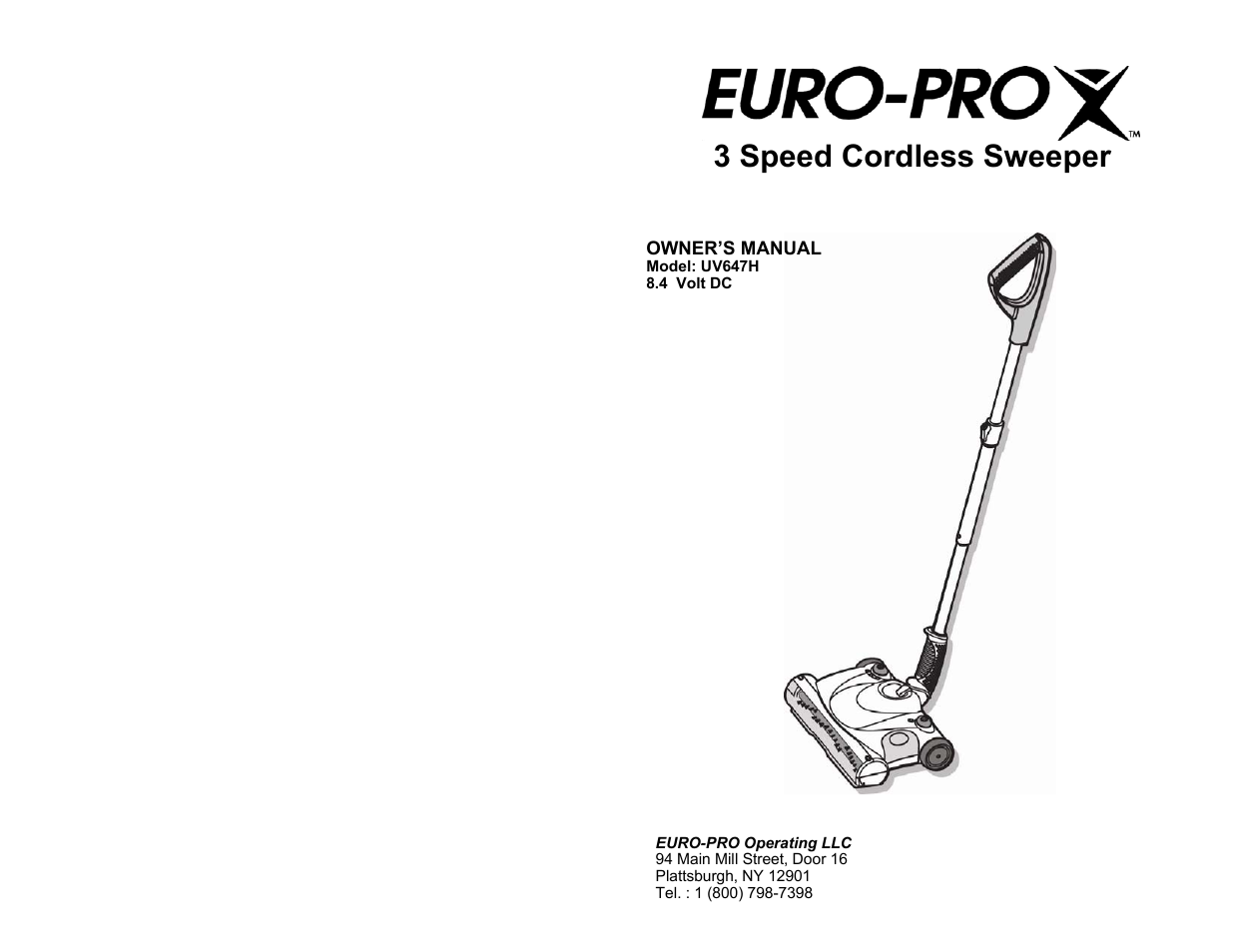 Euro-Pro UV647H User Manual | 6 pages