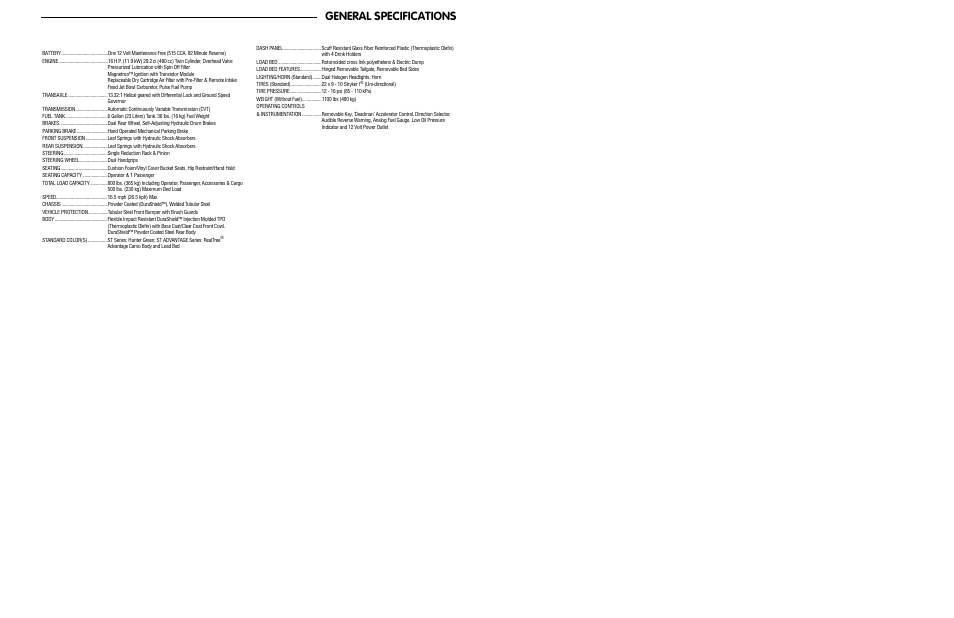 Copy of generalspecs.pdf, General specifications, St 480 | E-Z-GO ST 480 User Manual | Page 49 / 66