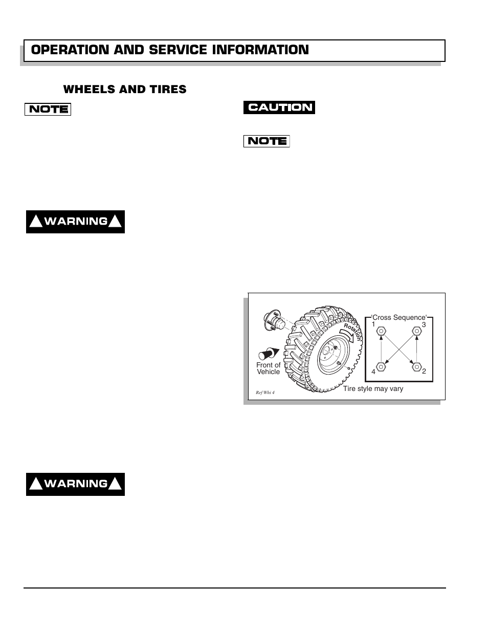 Wheels and tires, Tire inspection and inflation, Removal and installation | Fig. 34 wheel tightening sequence, Operation and service information | E-Z-GO 602080 User Manual | Page 40 / 64