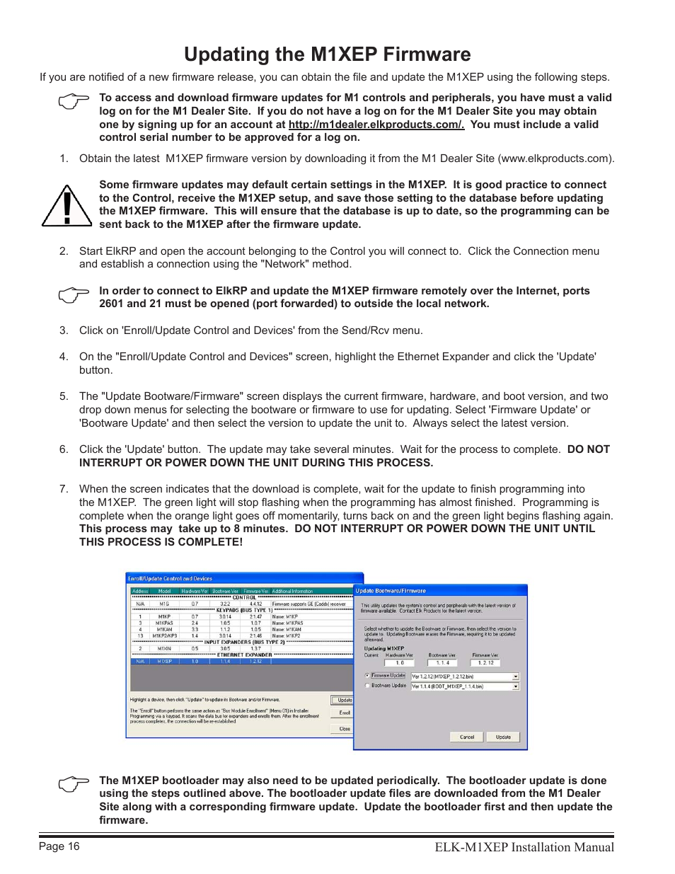 Updating the m1xep firmware | Elk M1XEP User Manual | Page 16 / 26