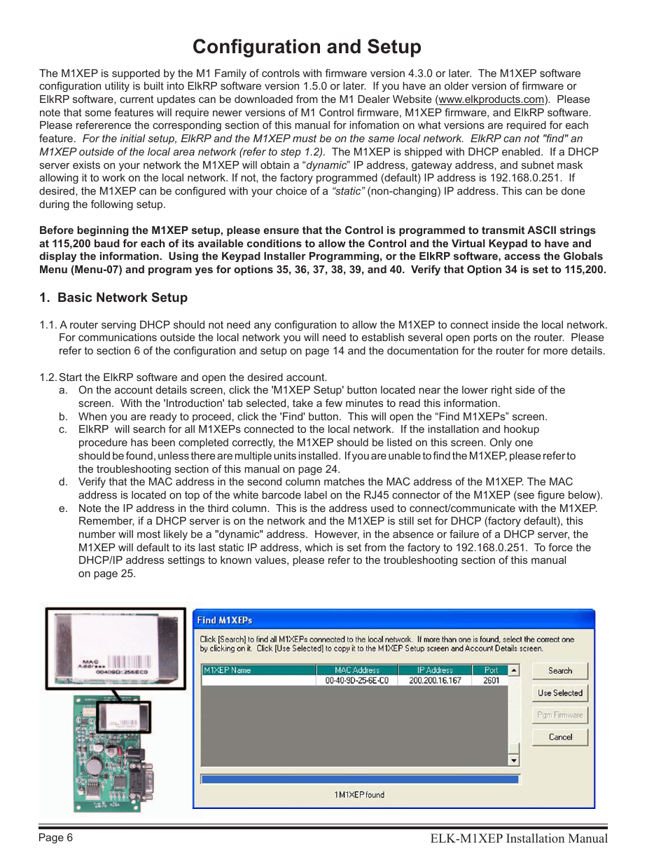 Configuration and setup | Elk M1XEP User Manual | Page 6 / 26