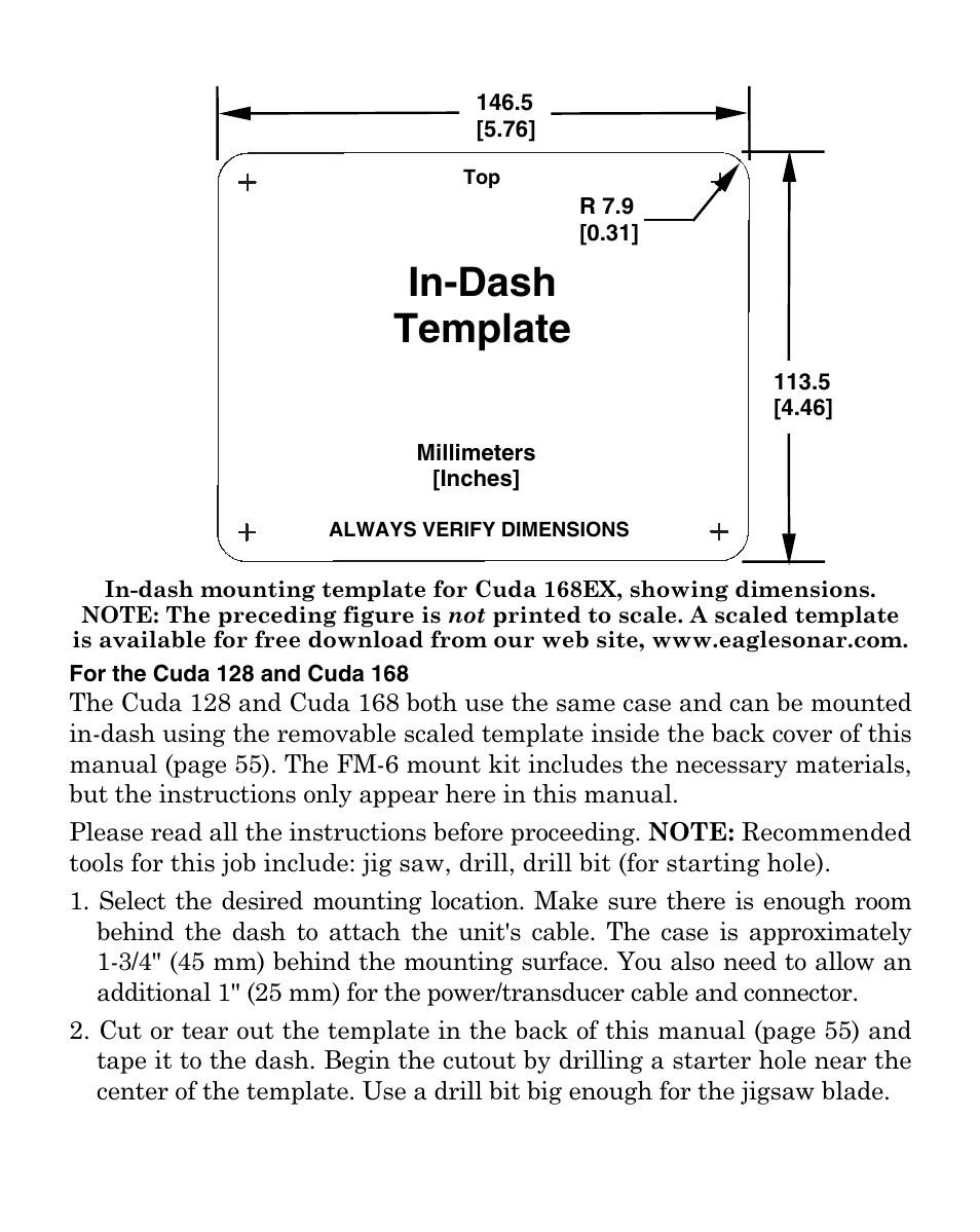 In-dash template | Eagle Electronics Cuda 128 Portable User Manual | Page 23 / 64