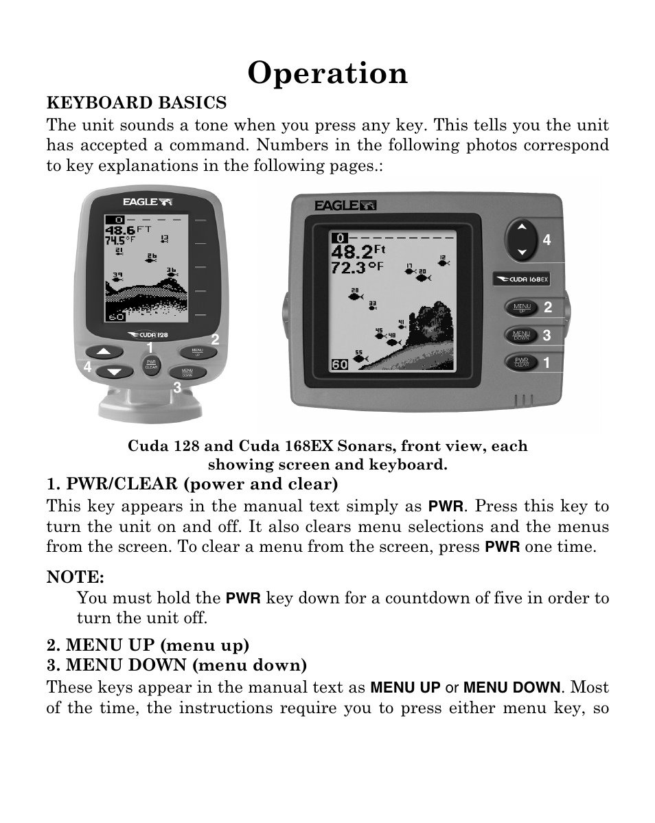 Operation | Eagle Electronics Cuda 128 Portable User Manual | Page 34 / 64