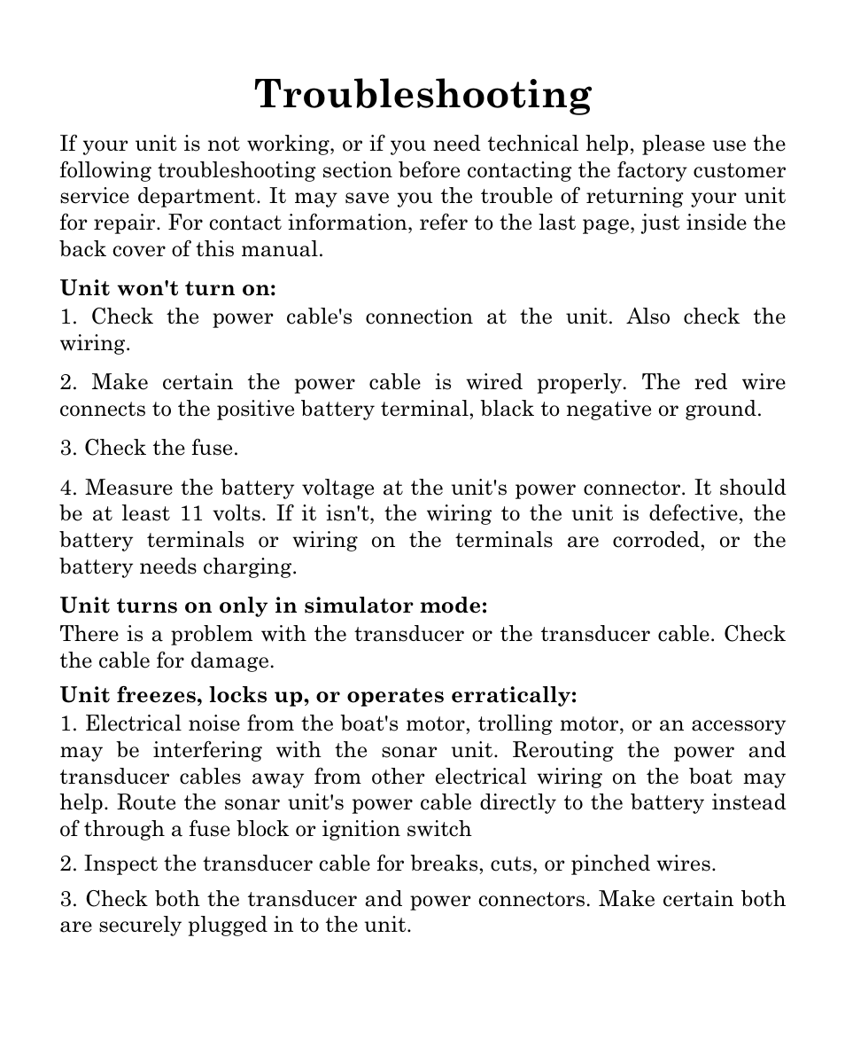 Troubleshooting | Eagle Electronics Cuda 128 Portable User Manual | Page 54 / 64