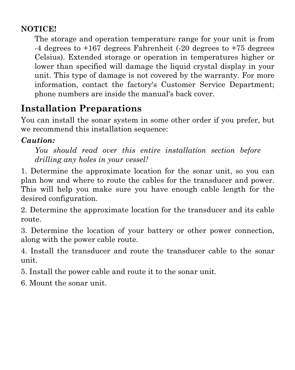 Installation preparations | Eagle Electronics Cuda 128 Portable User Manual | Page 7 / 64