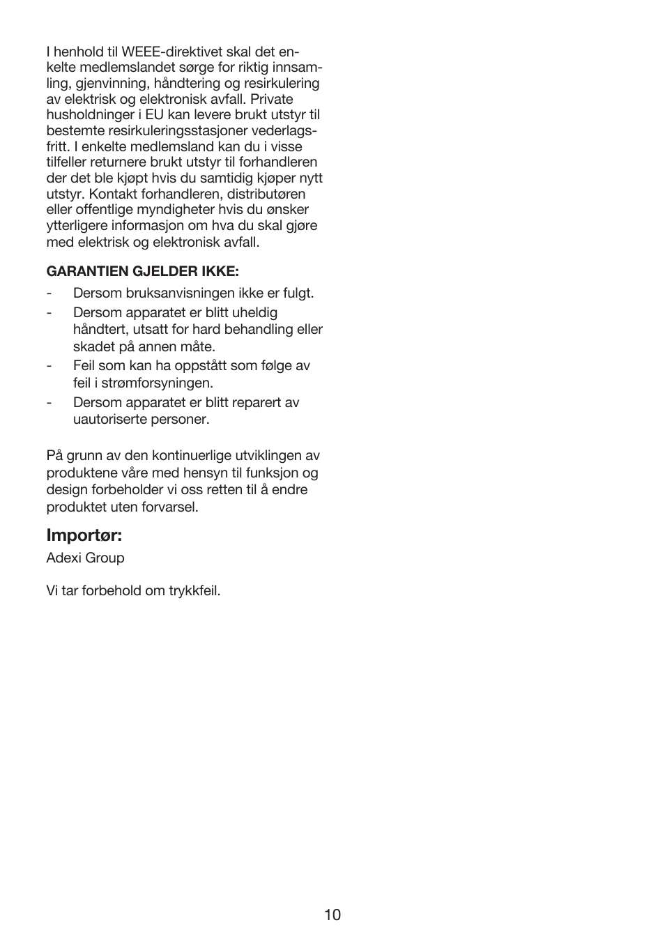 Importør | Exido 246-022 User Manual | Page 10 / 25