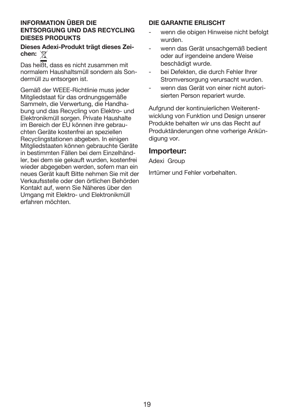Importeur | Exido 246-022 User Manual | Page 19 / 25