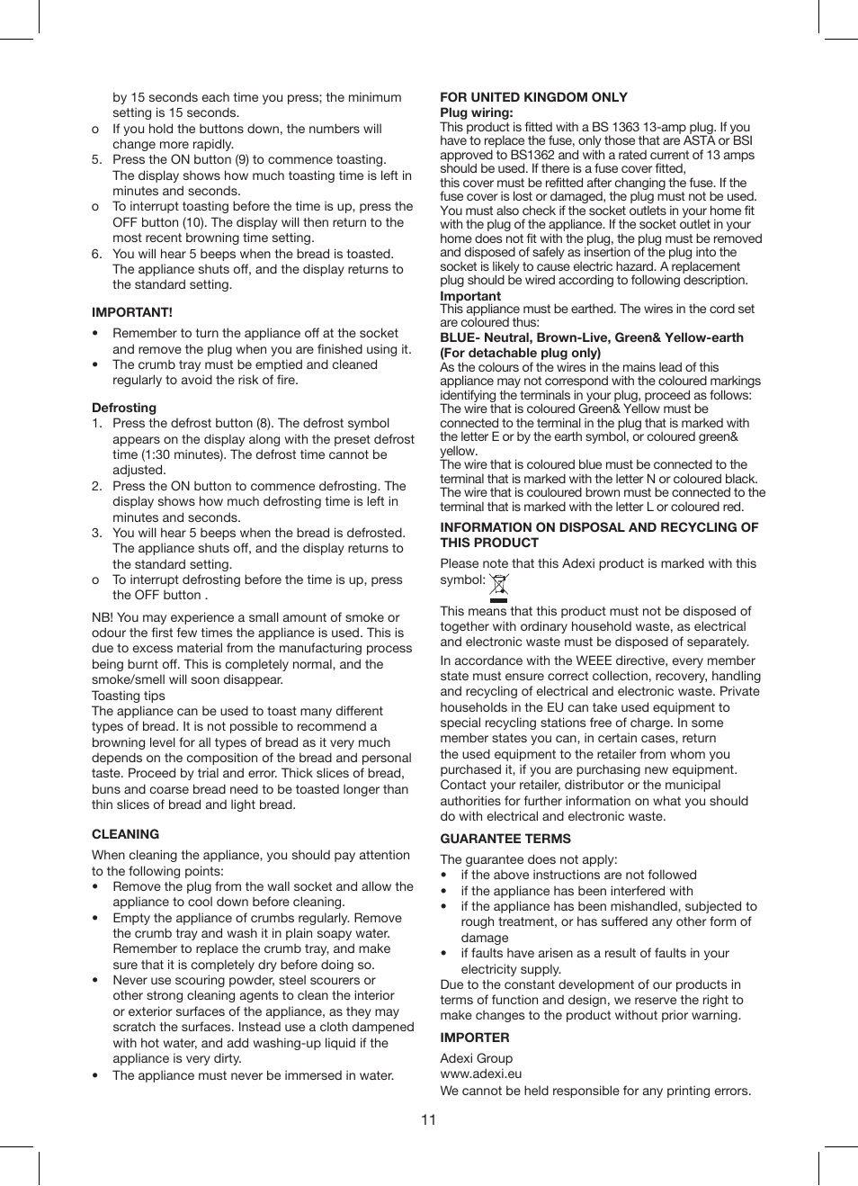 Exido Toaster User Manual | Page 11 / 17