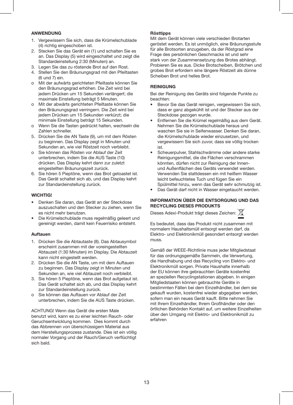 Exido Toaster User Manual | Page 13 / 17