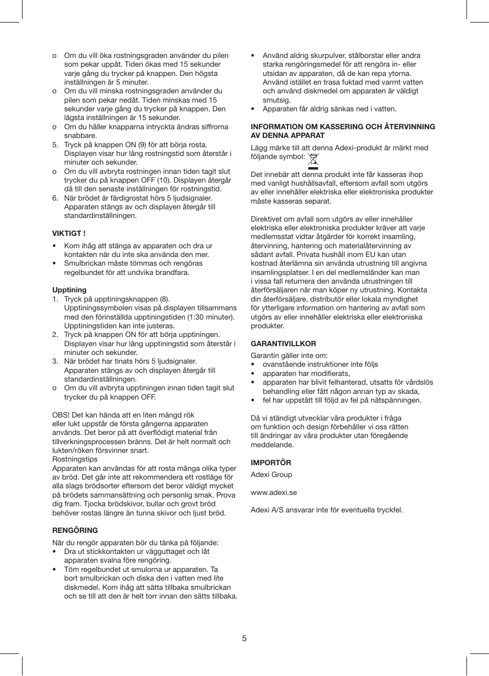 Exido Toaster User Manual | Page 5 / 17