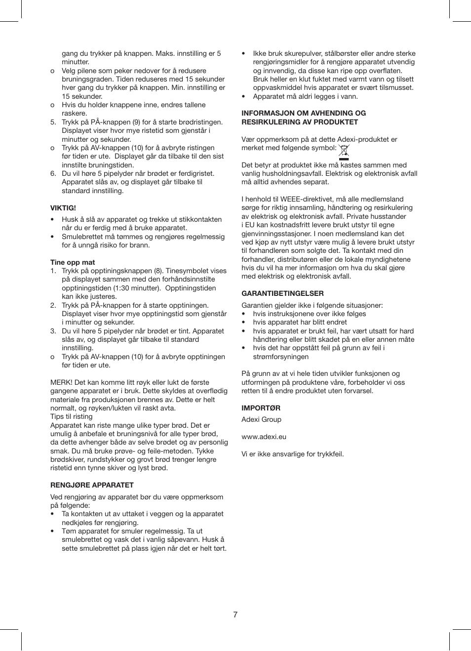 Exido Toaster User Manual | Page 7 / 17