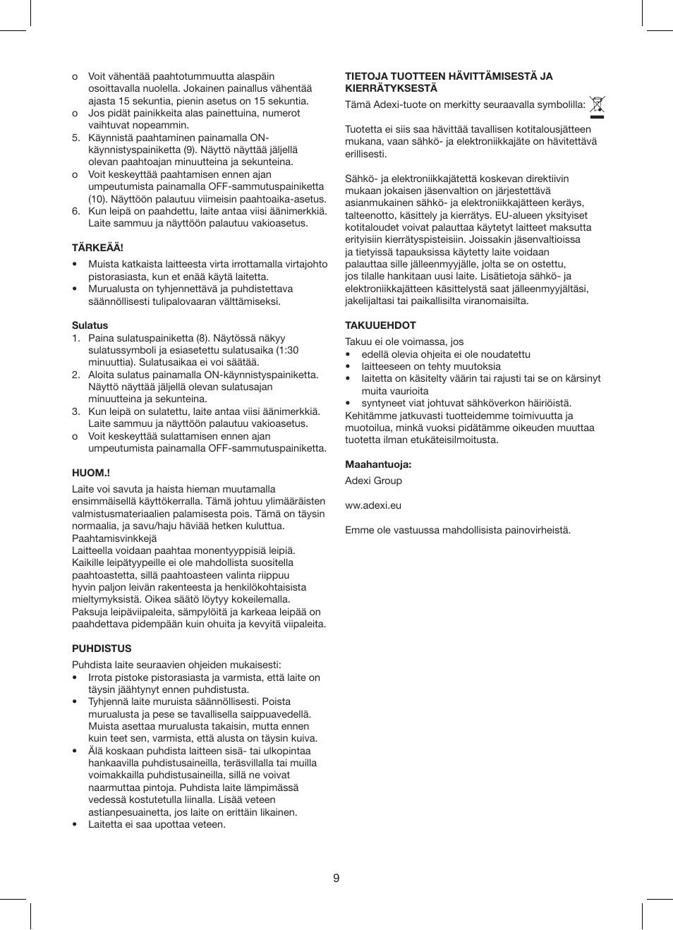 Exido Toaster User Manual | Page 9 / 17